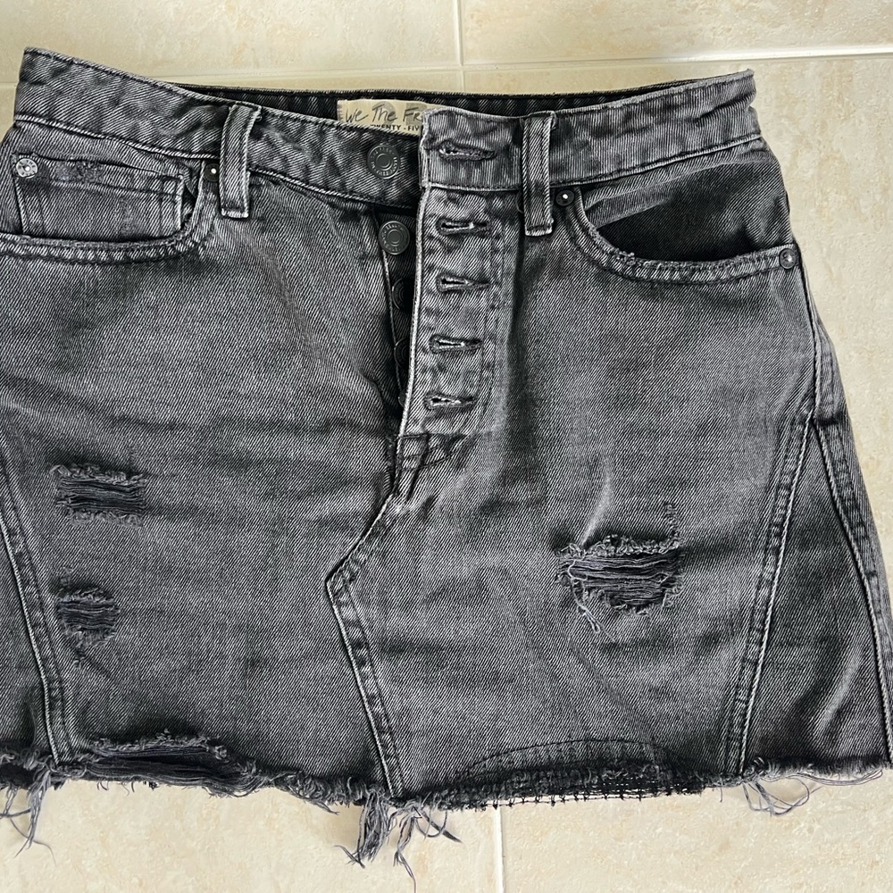 Free People Black Distressed Mini Skirt
